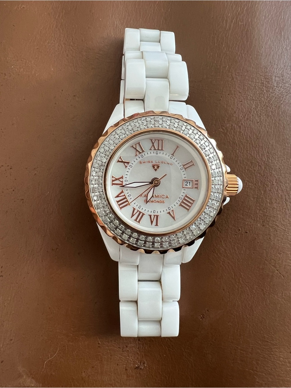 Swiss Legend Karamica watch featuring a high-tech ceramic build & diamond detail